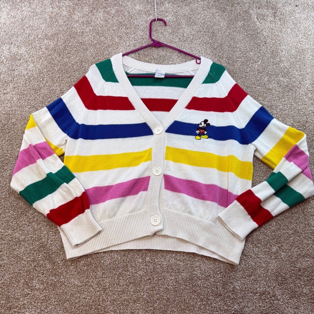 Disney 100 Mickey Mouse‎ Striped Cardigan Sweater Womens Medium Knit Aesthetic
